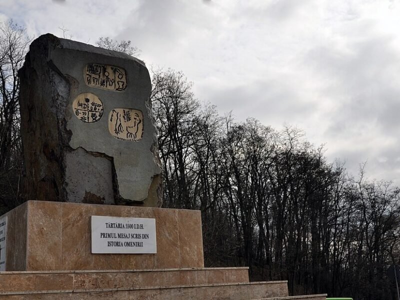 Monumentul dedicat tăblițelor neolitice, ridicat în satul Tărtăria din județul Alba