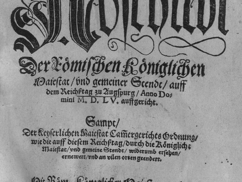 Pagina de titlu a tiparului Păcii religioase de la Augsburg, apărut la Mainz în 1555