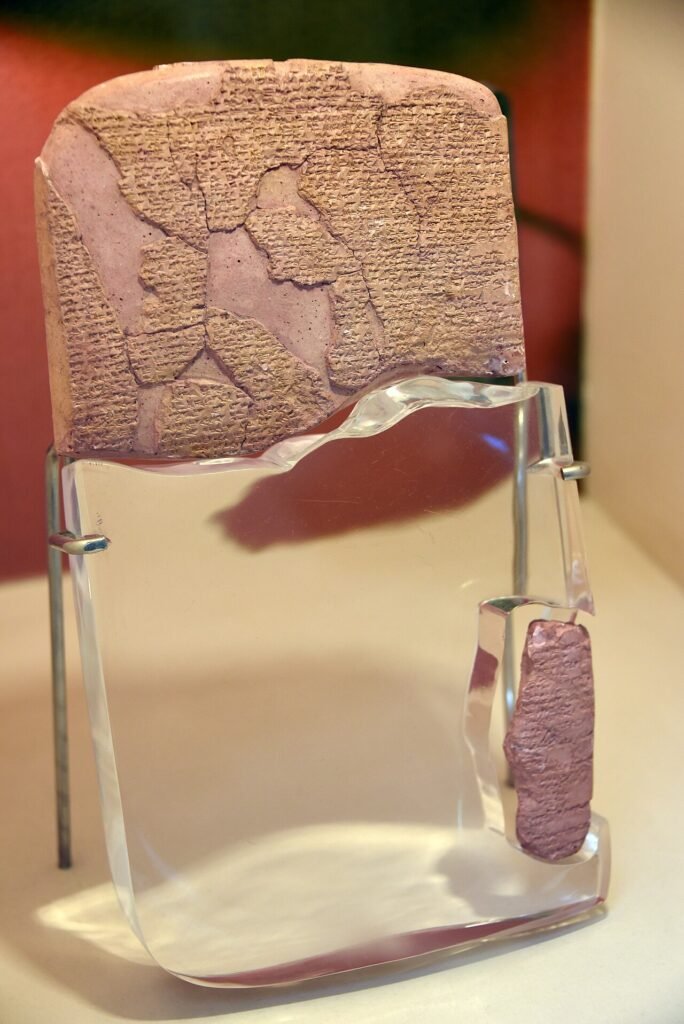 Tăbliță de lut cu scriere cuneiformă din versiunea akkadiană a tratatului de la Kadesh, expusă la Istanbul
