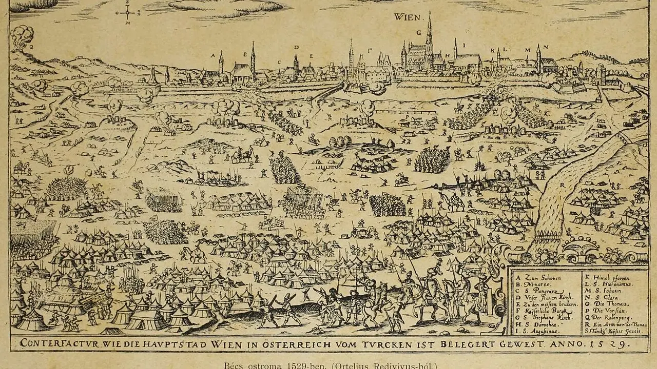 Gravură veche înfățișând asediul Vienei din 1529