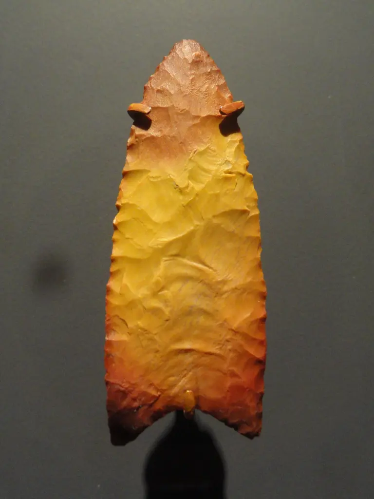 Vârf de proiectil de tip Clovis, din silex, expus la Natural History Museum of Utah